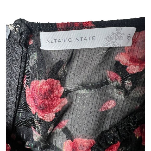 Altard State Floral Puff Long-Sleeve Mini Dress XS Black & Red - Picture 3 of 14